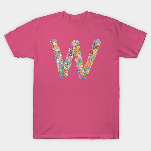 Letter W Capital Alphabet W Colorful Flowers Gift T-Shirt by Shariss